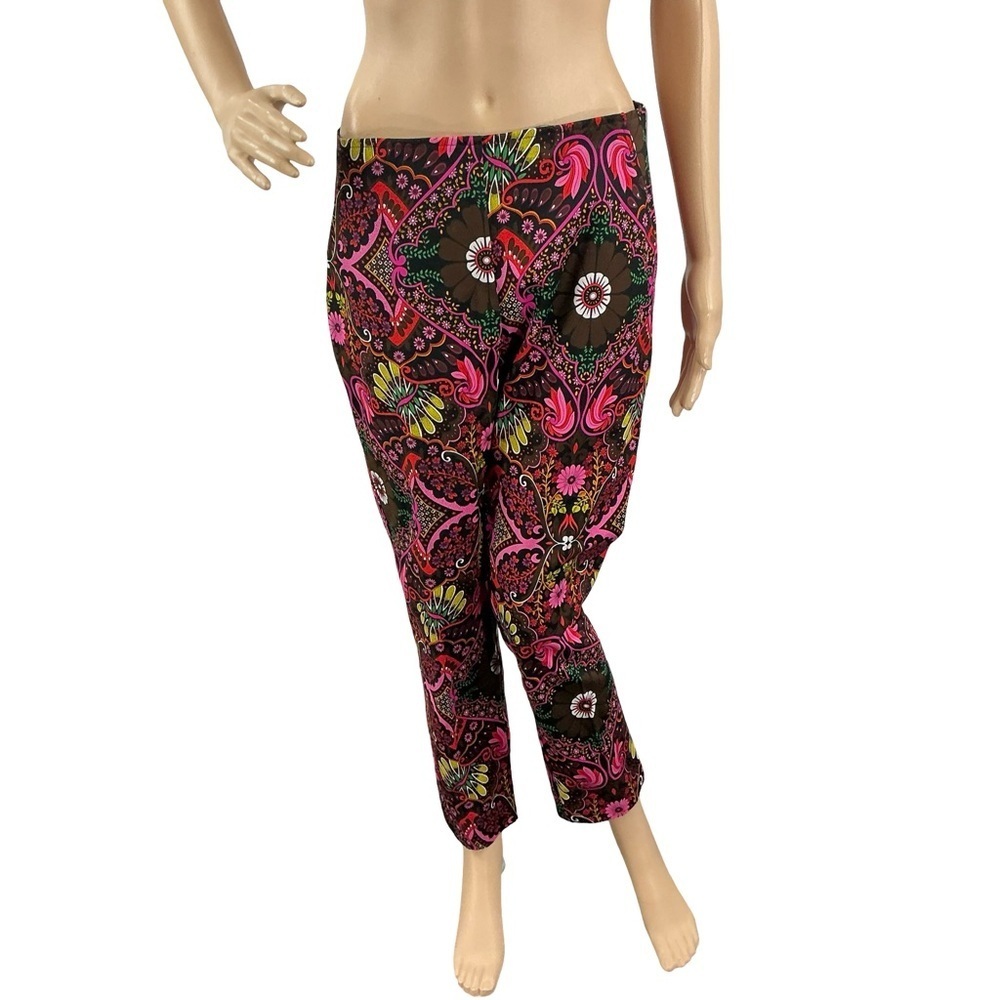 Trina Turk Floral Ankle Pants Multicolor Retro Print Size 4